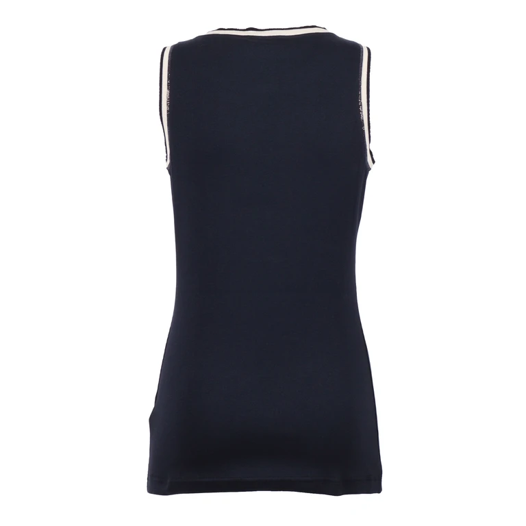 Fabiana Filippi Ribbed Tank Top With Contrast Knit Trim Blue Cotton Elastane T-shirt - Women