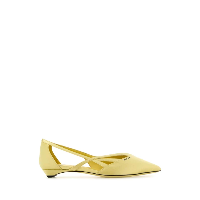 Prada Pastel Yellow Satin Ballerinas Limone Se Vi Ballerine - Women