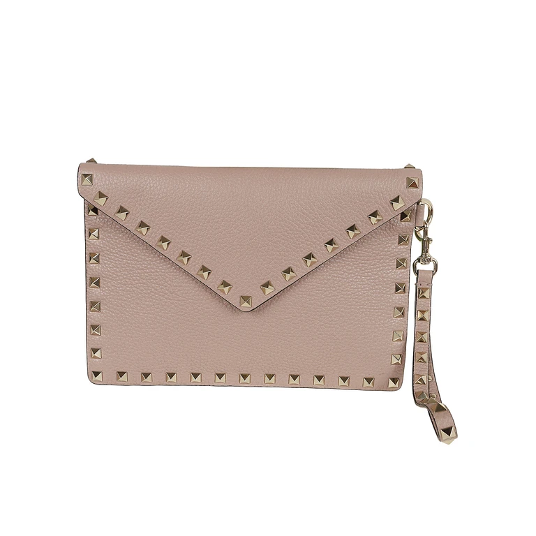 Valentino Garavani Medium Flat Pouch Rockstud Poudre Calf Leather - Bos Taurus Borsa - Women