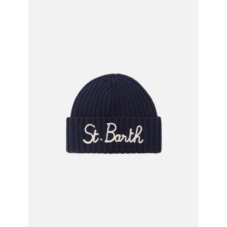 Mc2 Saint Barth Wengen Beanie Cashmere Blend Blue With St. Barth Embroidery Hat - Unisex