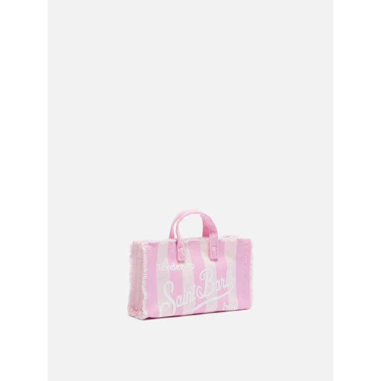 Mc2 Saint Barth Cotton Canvas Phone Bag With Pink Striped Print - Unisex