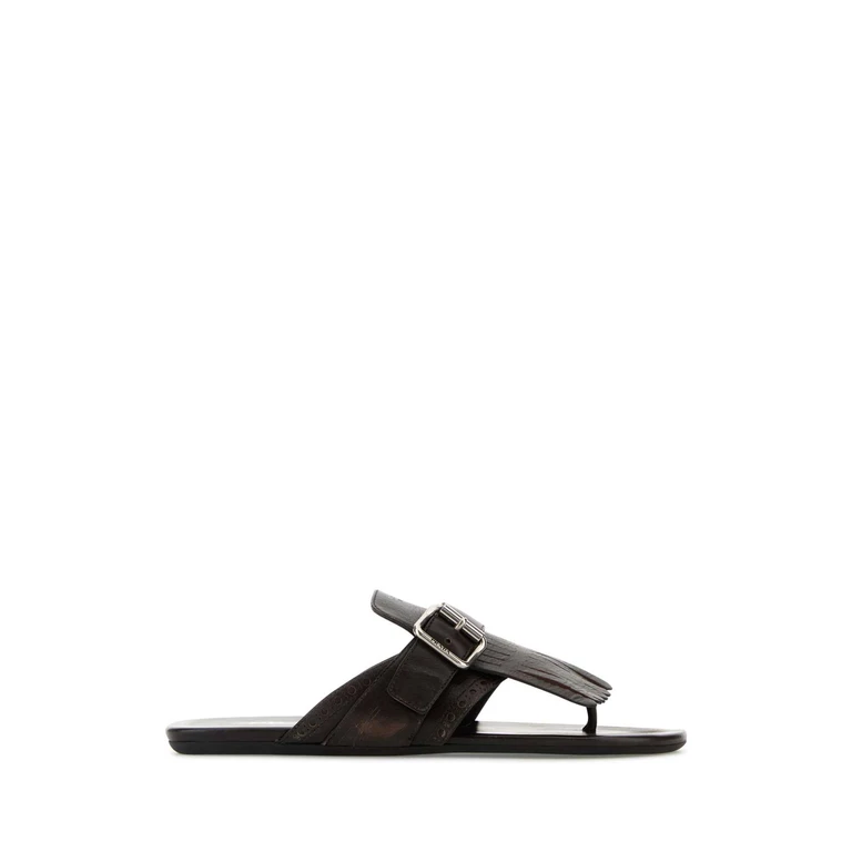 Prada Dark Brown Leather Shuffle Thong Slippers