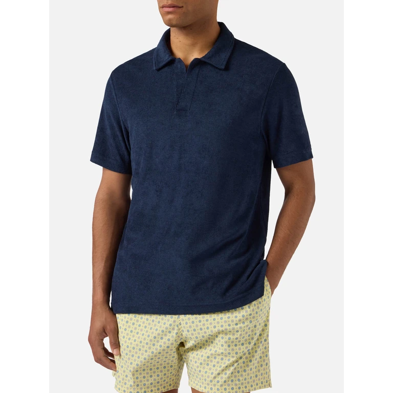 Mc2 Saint Barth Navy Blue Jeremy Polo Terry-Effect Cotton Shirt - Men