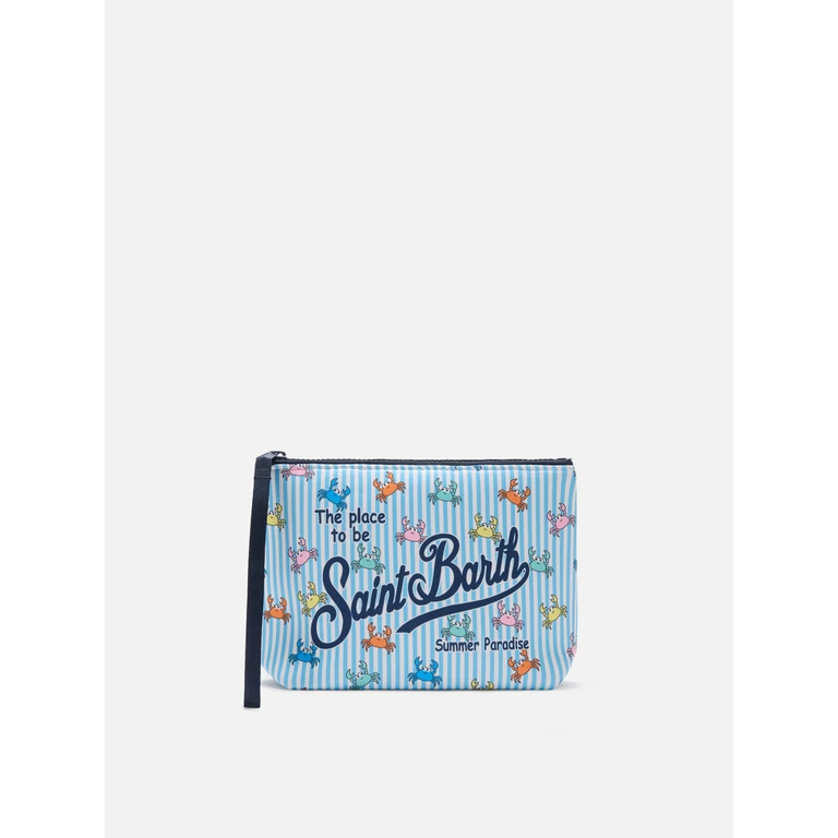 Mc2 Saint Barth Aline Scuba Pouch With Light Blue Stripes And Crab Print Sky Pochette - Unisex