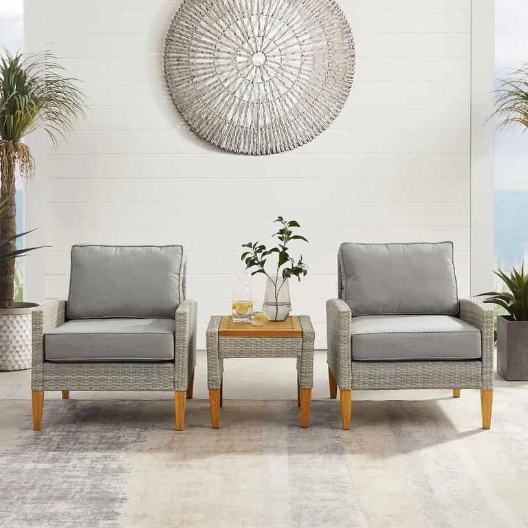 Ensemble de 3 fauteuils de patio en osier gris Capella
