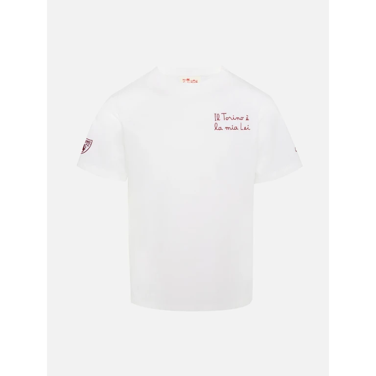 Mc2 Saint Barth Boy Cotton Jersey T-Shirt Portofino Jr With Il Torino È La Mia Lei Embroidery Fc Special Edition White