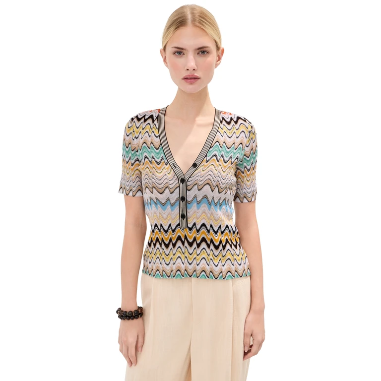 Missoni Short Sleeve V Neck Top Multicolor Beige Light Base 40