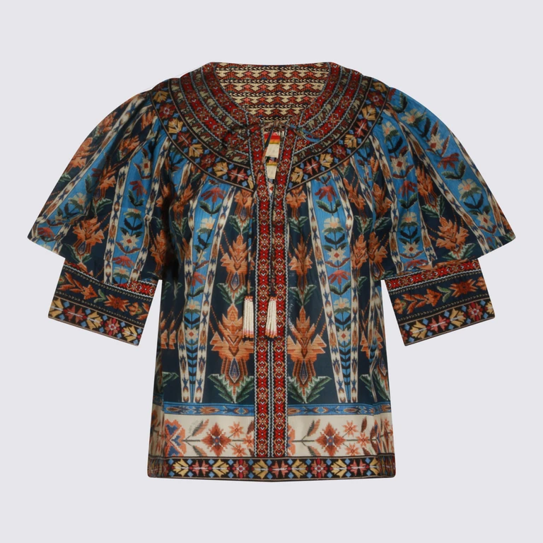 Farm Rio Multicolor Blouse With Short Sleeves And All-over Motif In Tech Fabric For Women