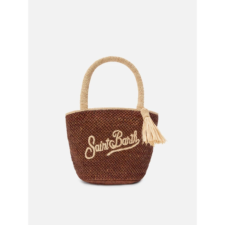 Mc2 Saint Barth Brown Marcy Raffia Bag With Tassel And Embroidered Logo - Unisex