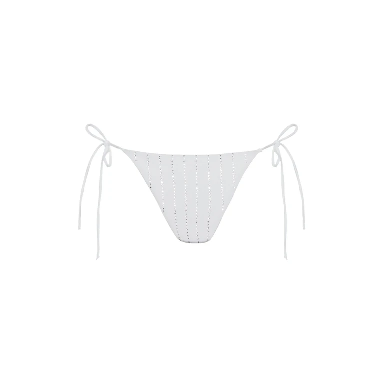 Mc2 Saint Barth Marielle White Classic Swim Briefs With Striped Rhinestone Embellishment Bottom - Women