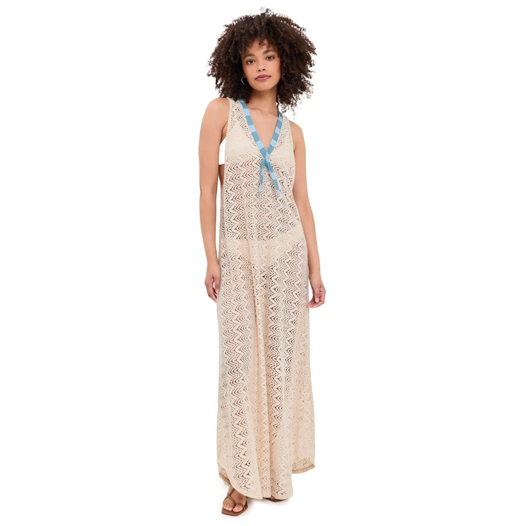 House of Aama Lace Crochet Maxi Dress Tan 6