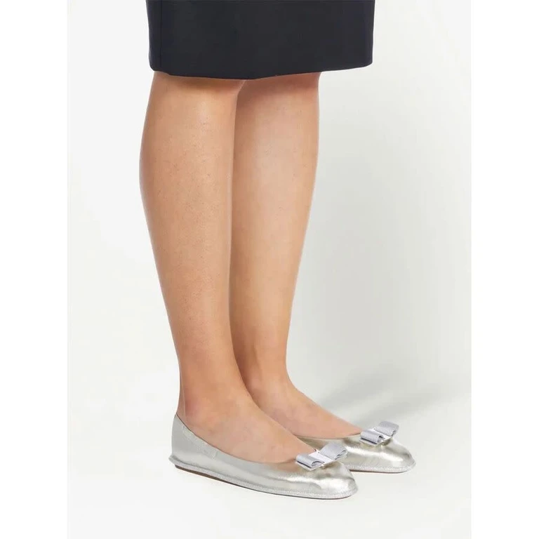 Ferragamo Womens Silver Tone Ballerinas Flats