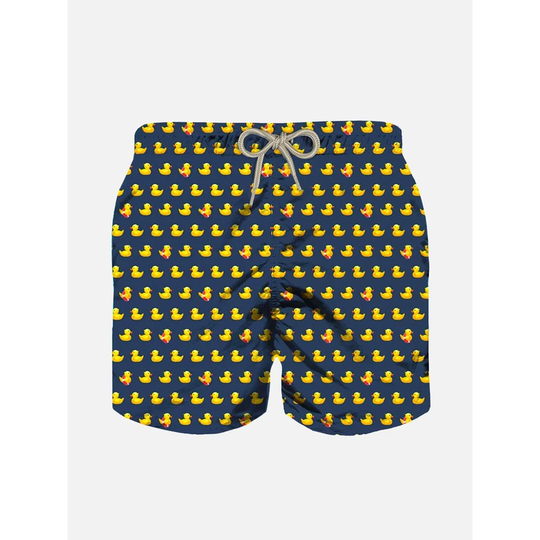 Mc2 Saint Barth Boy Swim Shorts With Ducky Print Blue Swimshort