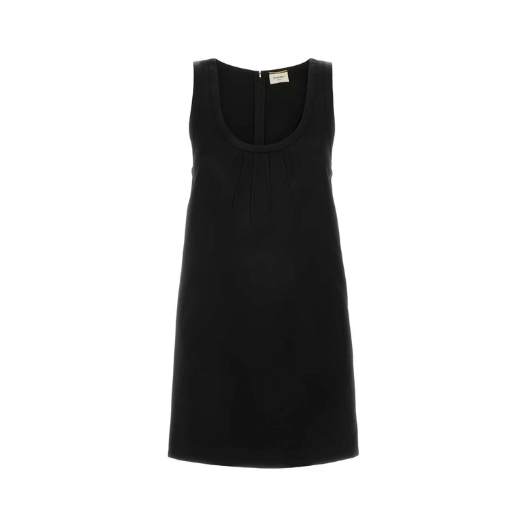 Saint Laurent Black Satin Mini Dress Noir Exterior: Viscose Abiti - Women