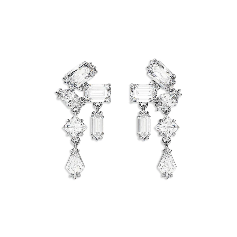 Swarovski Mesmera Mixed Cut Cluster Drop Earrings in Rhodium Plated