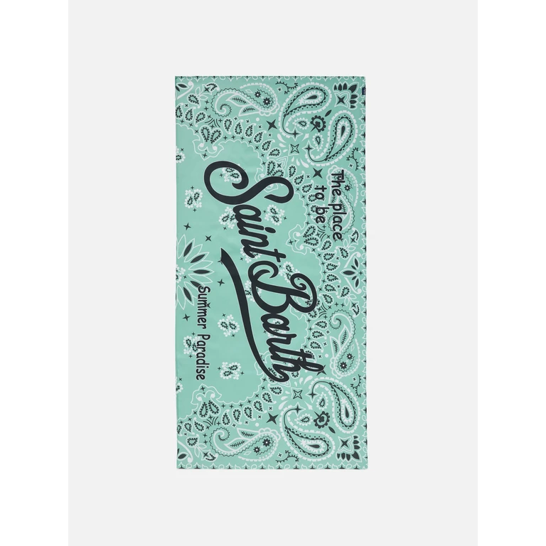Mc2 Saint Barth Aidan Beach Towel With Bandana Print And Logo Green - Unisex