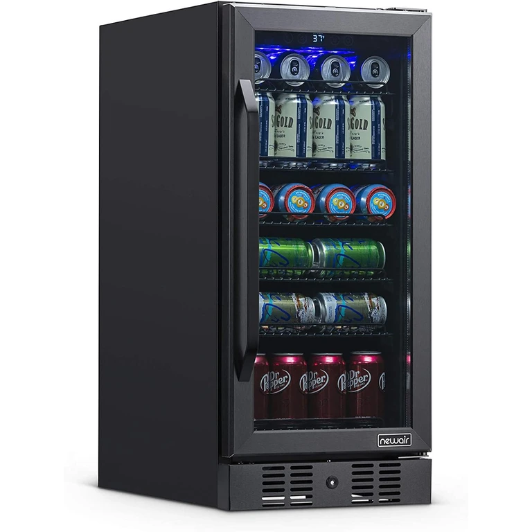 New Air 15" Built-in 96 Can Beverage Fridge - Black Stainless Steel
