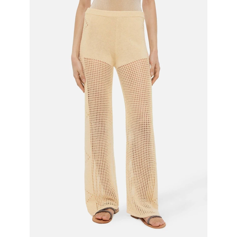 Mc2 Saint Barth Alva Beige Crochet Flared Pants White - Women