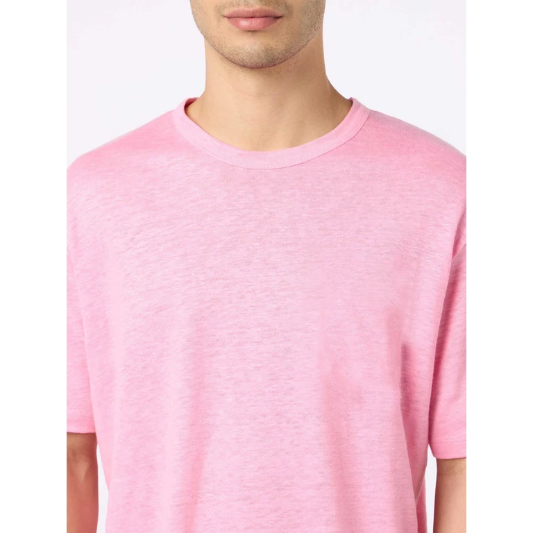Mc2 Saint Barth President Flamed Cotton T-Shirt In Bubble Pink Solid Color - Men