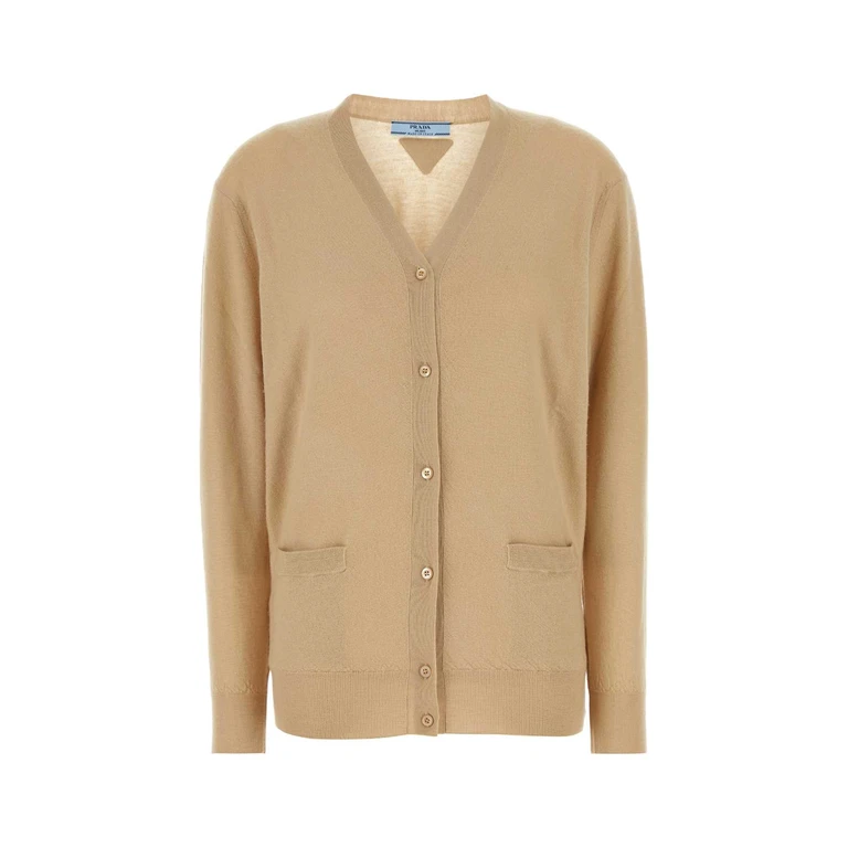 Prada Beige Cashmere Cardigan Albino Ws-trochus Niloticus Maglieria - Women