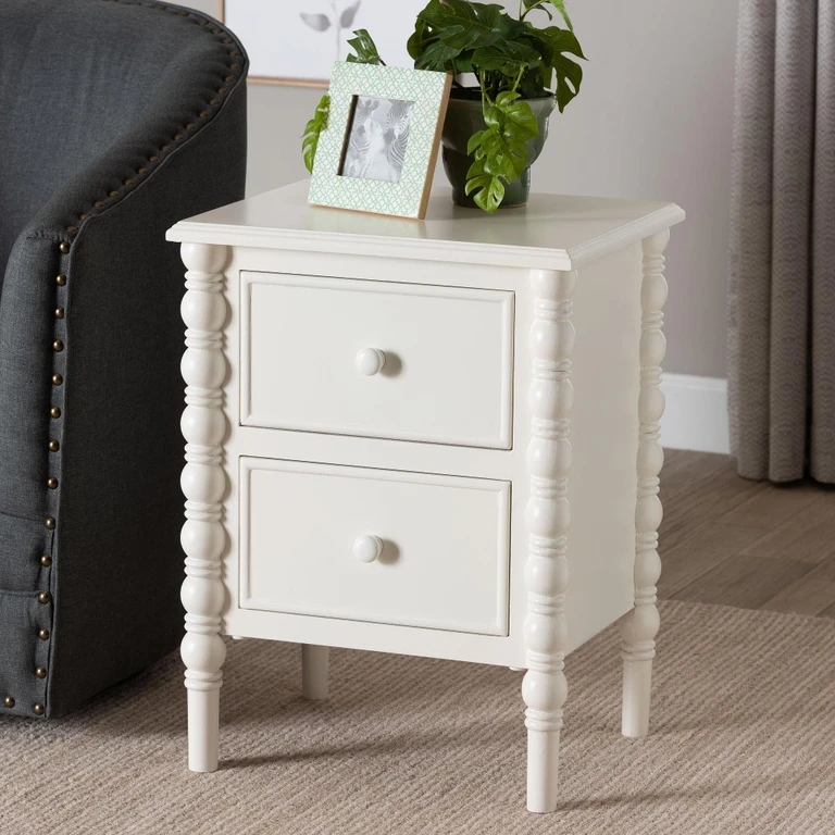 Milena Classic Black Wood 2-Drawer End Table with Spindle Legs