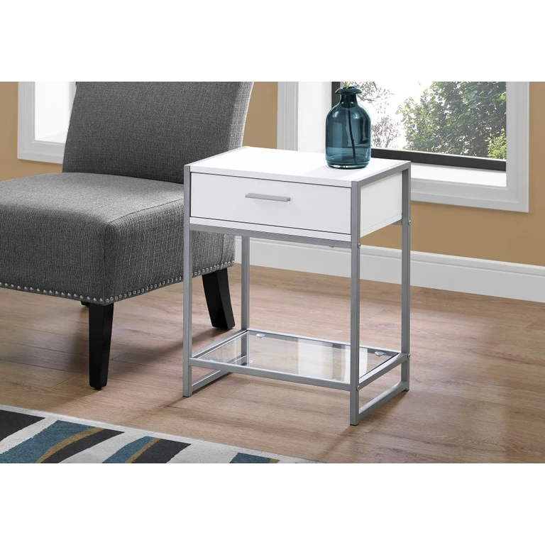 Industrial White One Drawer Accent Table