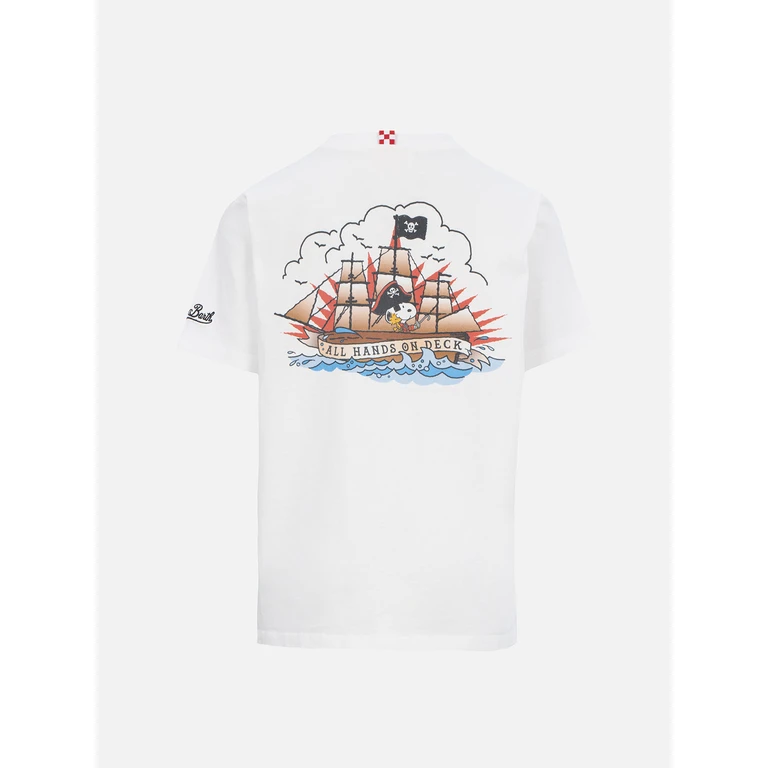 Mc2 Saint Barth Boy Cotton T-Shirt With Snoopy Print And St. Barth Pirate Embroidery Peanuts Special Edition White