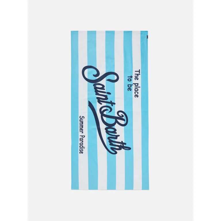 Mc2 Saint Barth Aidan Beach Towel With Light Blue And White Stripes Logo - Unisex