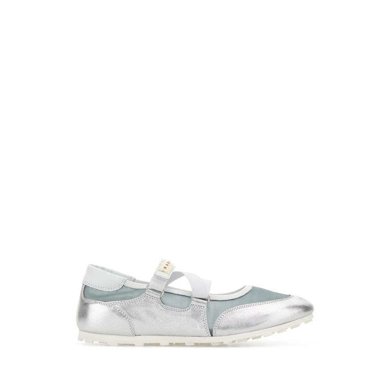 Marni Silver Mesh And Leather Soccer Retro Ballerinas Lightbluesilver Sneaker - Women