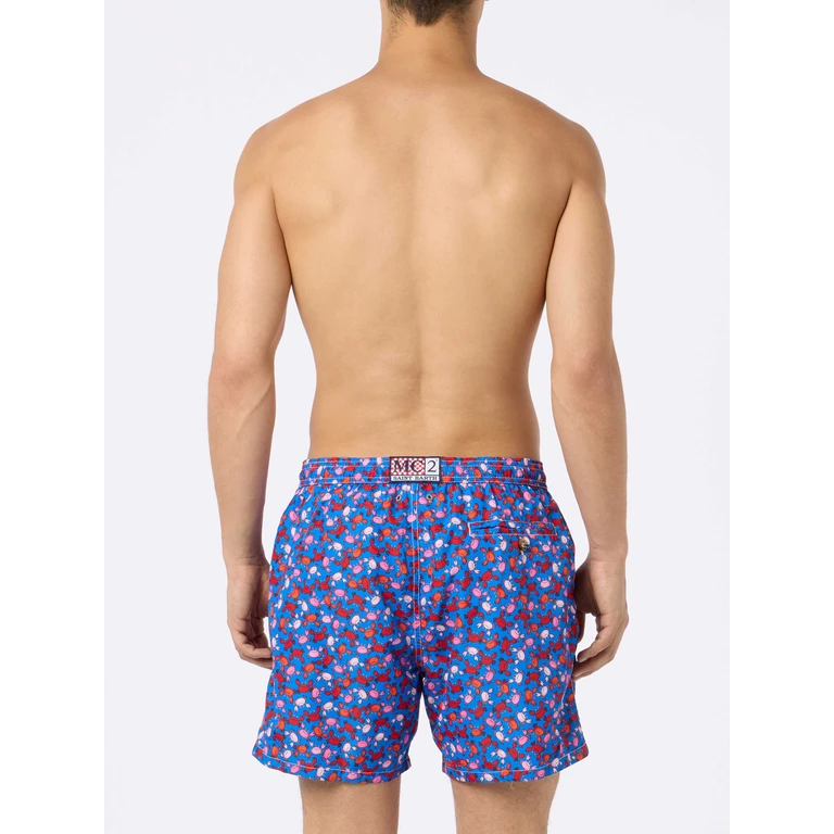 Mc2 Saint Barth Man Lightweight Fabric Swim-Shorts Lighting Micro Fantasy With Crabs Print Light Blue Swimshort - Men