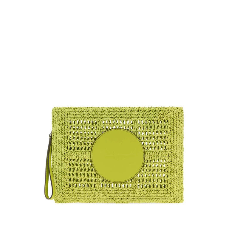 Tory Burch Light Green Raffia Ella Clutch Citrusgreen Portafogli - Women