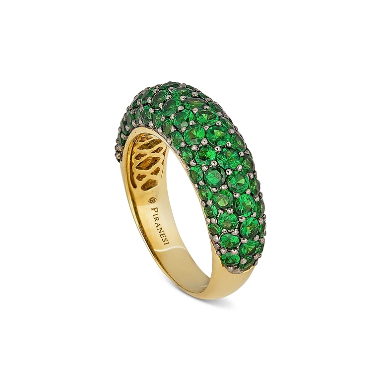 Piranesi 18K Yellow Gold Small Dome Ring with Green Tsavorite Garnet