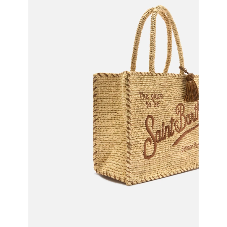 Mc2 Saint Barth Regular Vanity Raffia Bag With Brown Details - Unisex