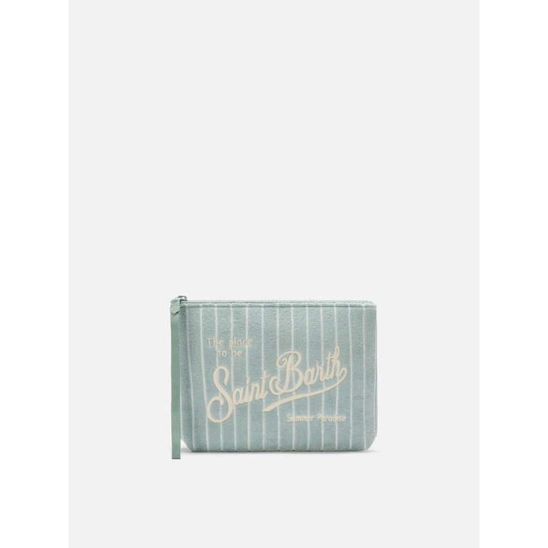 Mc2 Saint Barth Aline Terry-Effect Pouch With Striped Embossed Pattern Green Pochette - Unisex