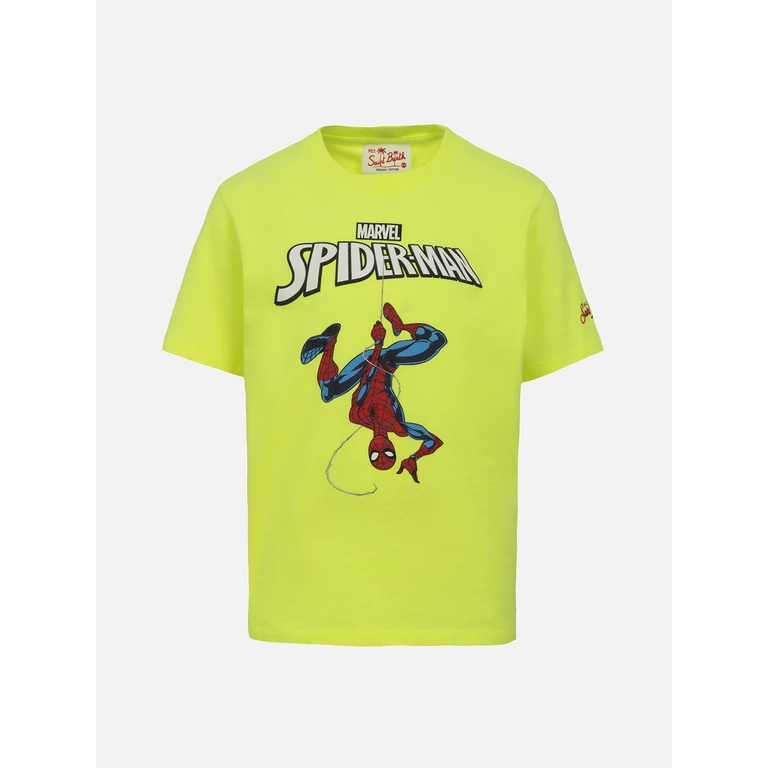 Mc2 Saint Barth Boy Cotton T-Shirt With Spider-Boy Print Marvel Special Edition Yellow