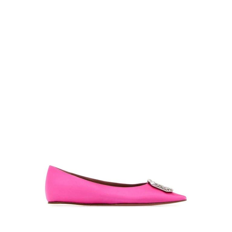 Amina Muaddi Fuchsia Satin Camelia Ballerinas