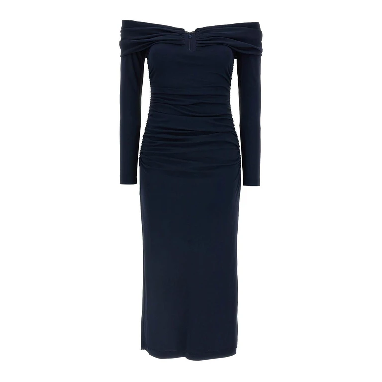 Carolina Herrera off-shoulder 3/4 Slv Ruched Midi Dress