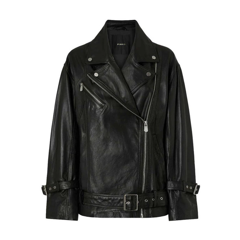 Chaqueta de cuero con cinturón Pinko