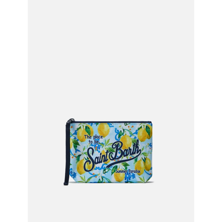 Mc2 Saint Barth Aline Scuba Pouch With Lemon Majolica Print White Pochette - Unisex