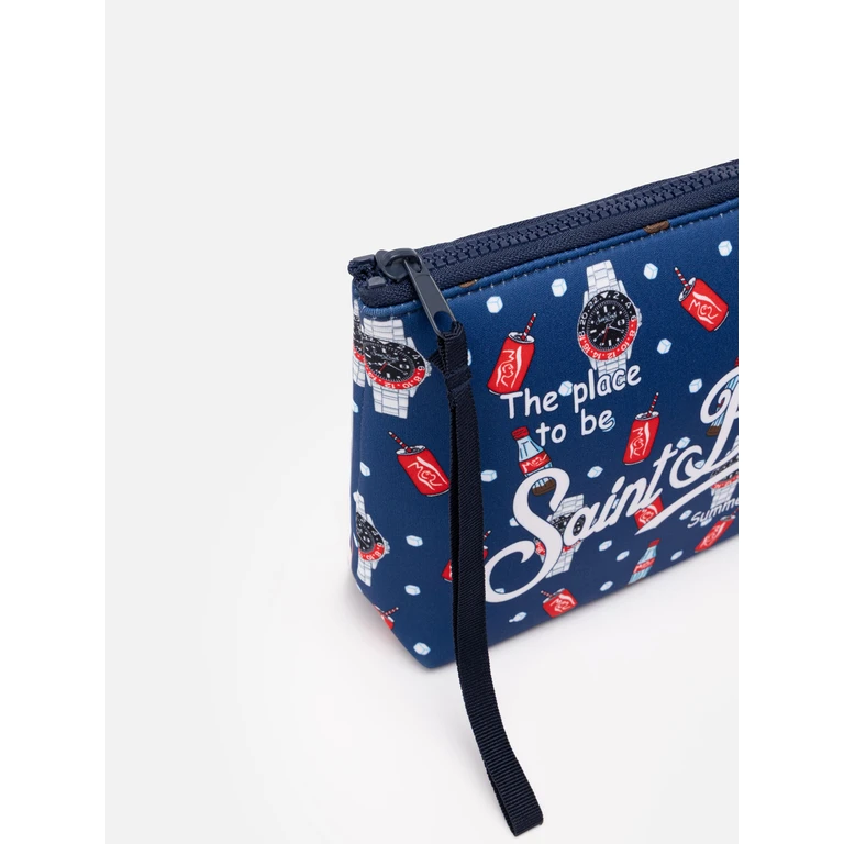 Mc2 Saint Barth Aline Scuba Pochette With Watches And Cola Print Blue - Unisex