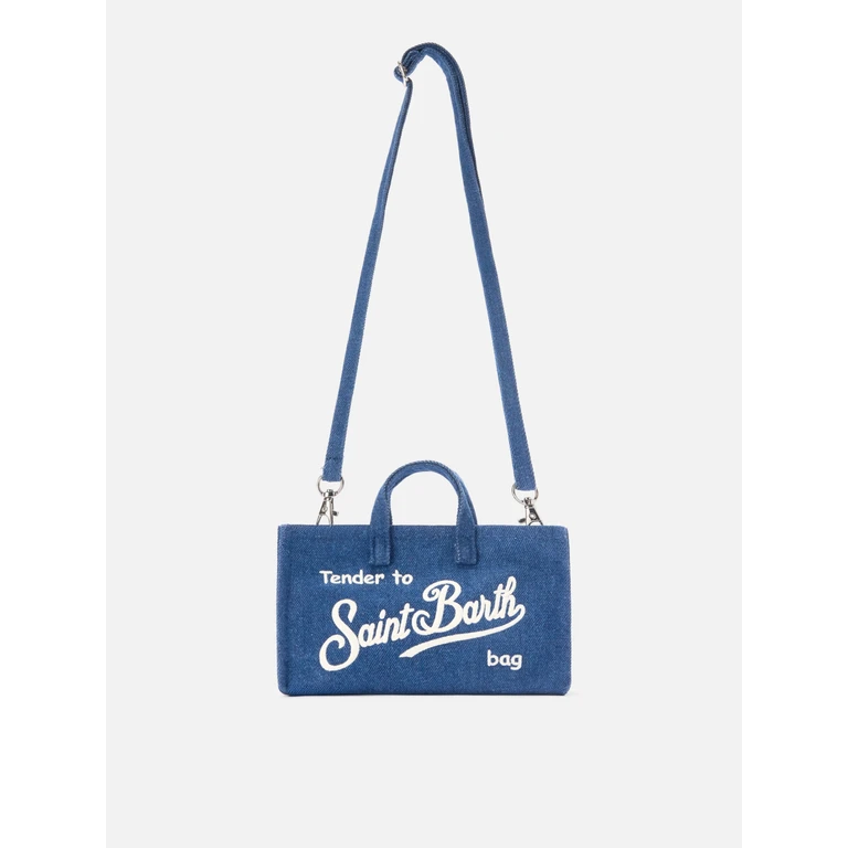 Mc2 Saint Barth Micro Phone Denim Bag With Contrasting Logo Blue - Unisex