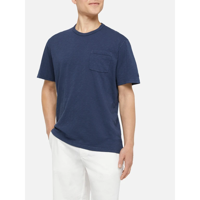 Mc2 Saint Barth President Flamed Cotton T-Shirt In Navy Blue Solid Color - Men