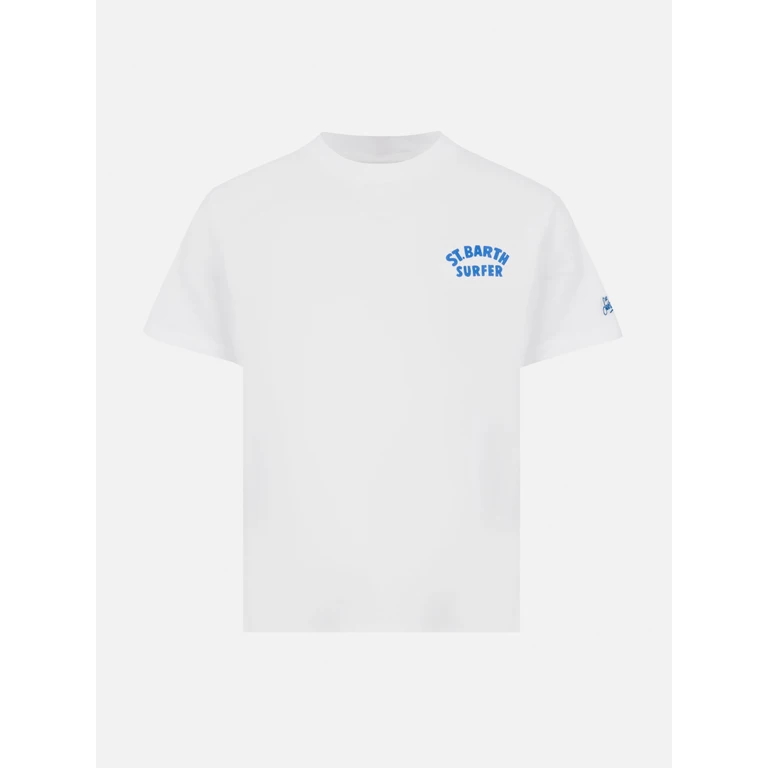 Mc2 Saint Barth Cotton T-Shirt With St. Barth Surfer Print White