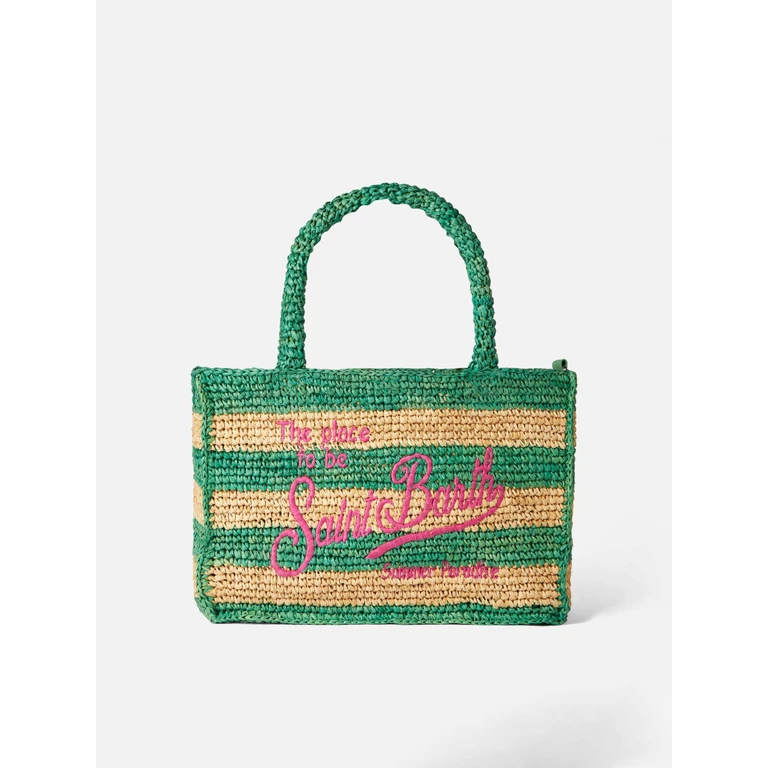 MC2 Saint Barth Colette Raffia Handbag With White And Green Stripes
