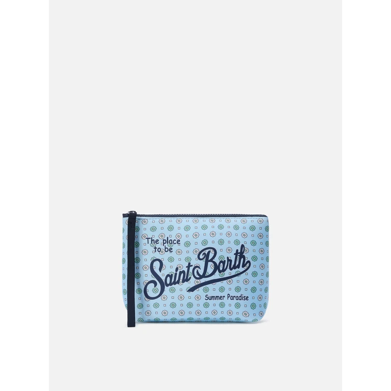 Mc2 Saint Barth Aline Light Blue Scuba Pouch With All-Over Floral Print Pochette - Unisex