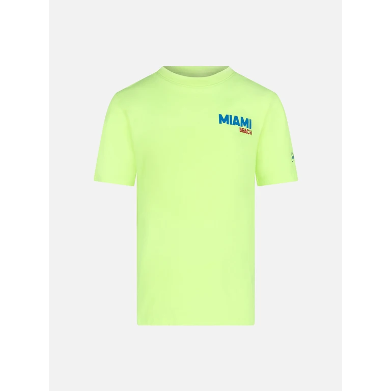 Mc2 Saint Barth Boy Cotton T-Shirt With Miami Beach Postcard Print Yellow