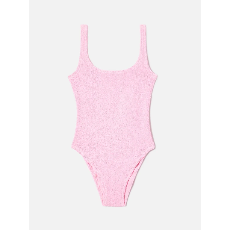 Mc2 Saint Barth Lora One-Piece Swimsuit Pink Solid Crinkle Fabric One Piece - Women