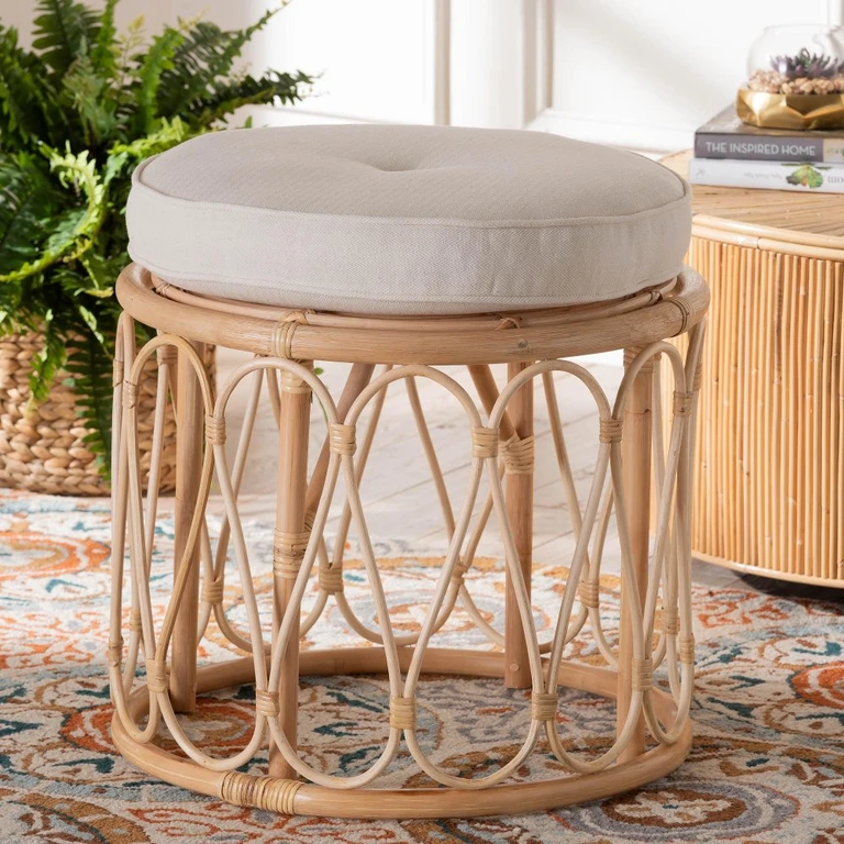 Hachiro Light Brown and White Ottoman Footstool