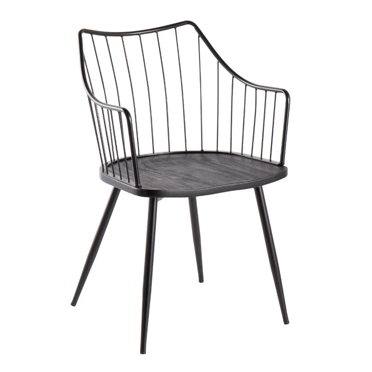 Winston Farmhouse Black Metal and Black Wood Chair