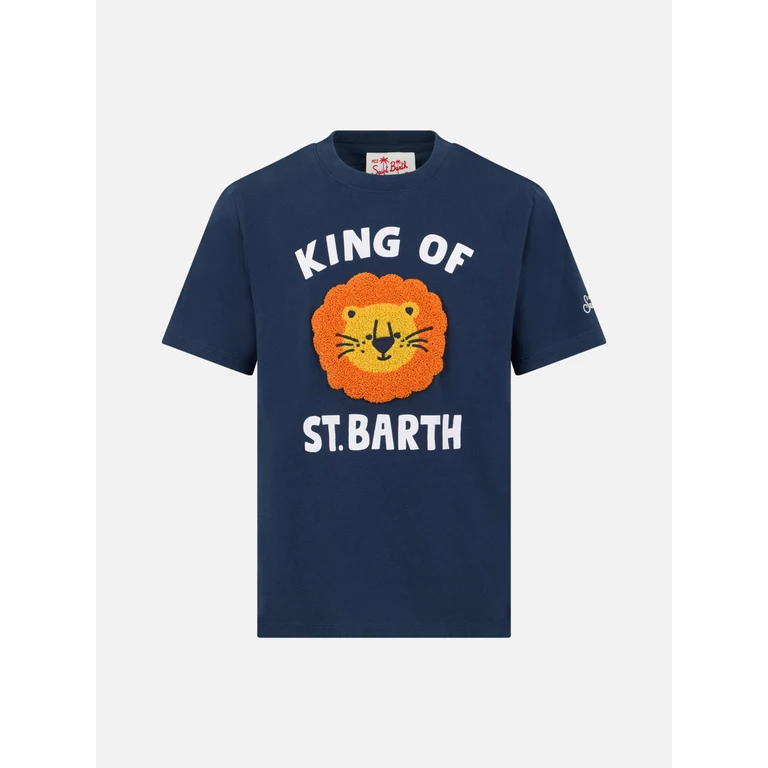 Mc2 Saint Barth Boy Cotton T-Shirt With King Of St. Barth Terry Patch Blue